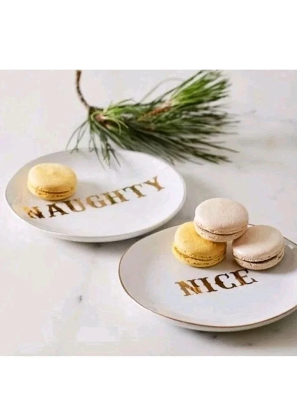 Pottery Barn Naughty & Nice 2 Appetizer Plates The Emily & Meritt White Gold